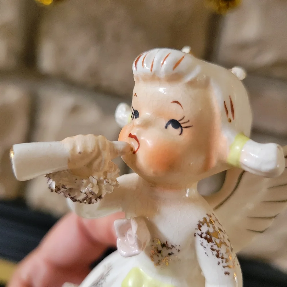 Lefton Exclusive January Girl Angel Figurine ~ Cute! ~ Broken Halo & Wing 😥